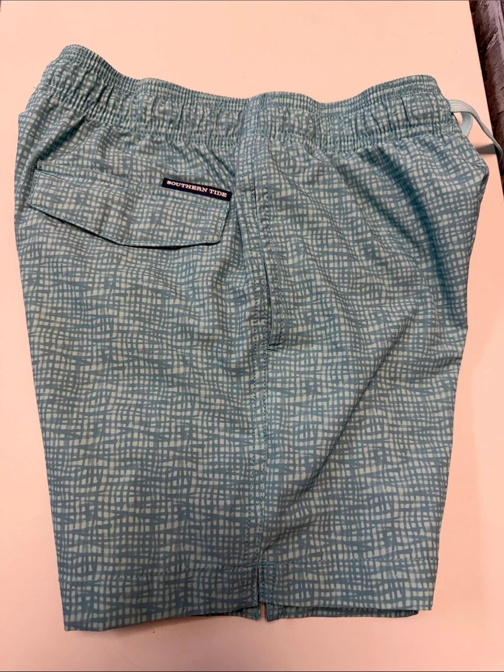 Southern Tide Teal Crisscross Pattern Swim‎ Shorts
